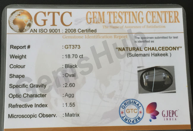 Natural Certified Sulemani Black Hakik Stone, 18.7